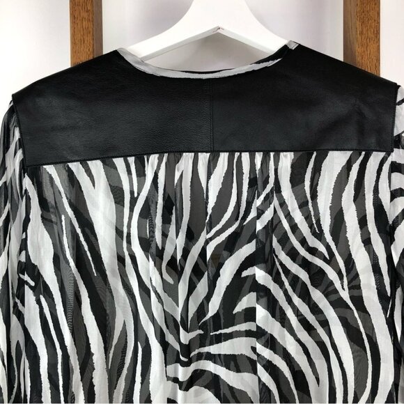 FIFTEEN Twenty black/white zebra silk blouse with leather Large - Picture 10 of 10